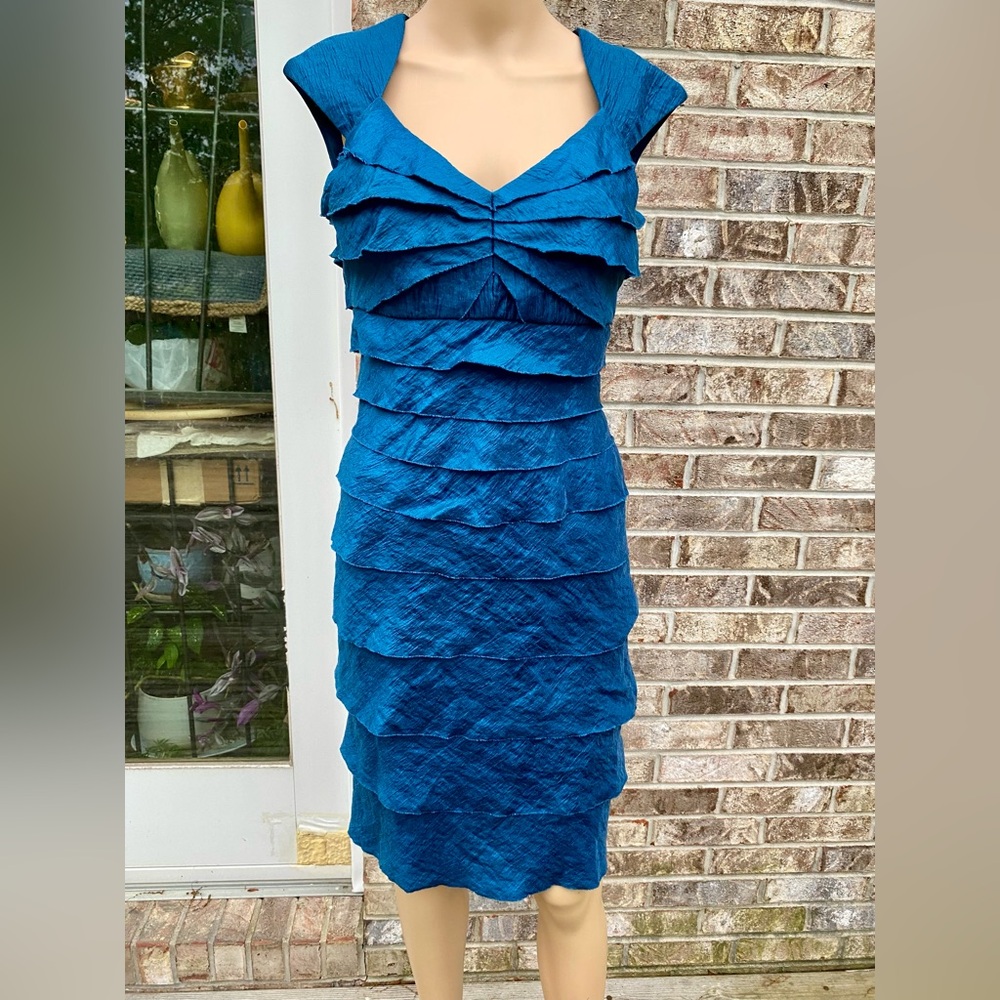 1998 Vintage Ruffle Teal Lizzatti Collection Midi Dress